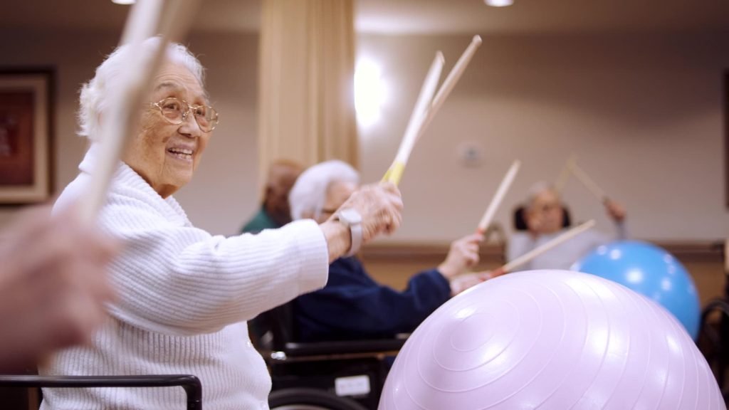 Happy and healthy seniors in group activity.